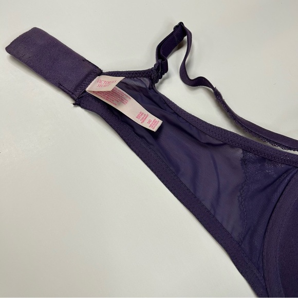 Body Victorias Secret 34D Pushup Bra Padded Purple Floral Lace Underwire #0466 - Picture 6 of 11